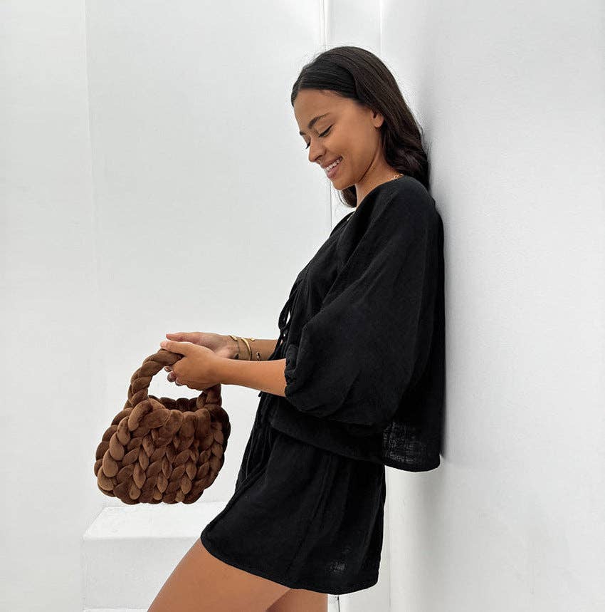 Marayn – wholesale Top & short set (NOT loungewear) – Women’s – French Autumn Chic Bubble Sleeve Top  Shorts Set10