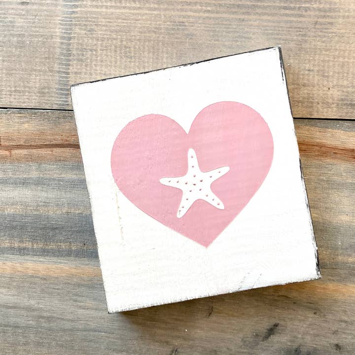 Starfish Heart Sign coastal valentine decor for beach house for wholesale by Anchored Soul Designs