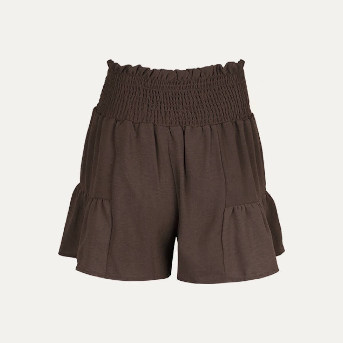 Fashionable Coffee High Waist Smocked Tie-Front Shorts for wholesale on Faire1