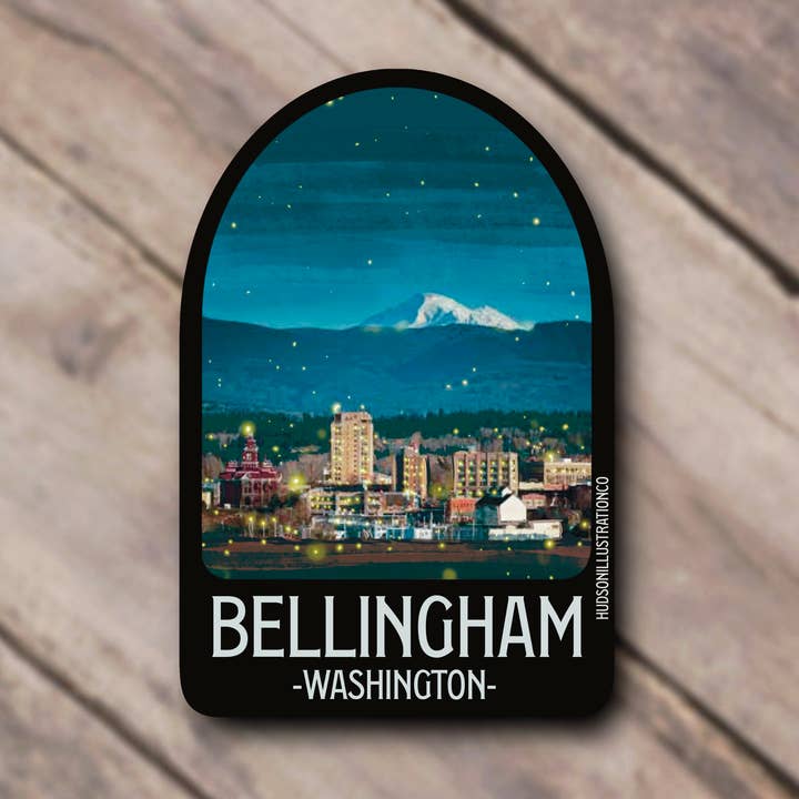 Vandtæt vinyl klistermærke - Bellingham Washington for engroshandel hos Hudson Illustration Co - About Town Co
