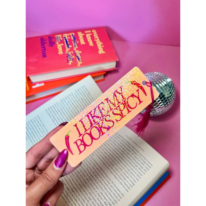 by Rosybum – wholesale Bookmark – I Like My Books Spicy Holographic Tassle Bookmark -Romantasy5