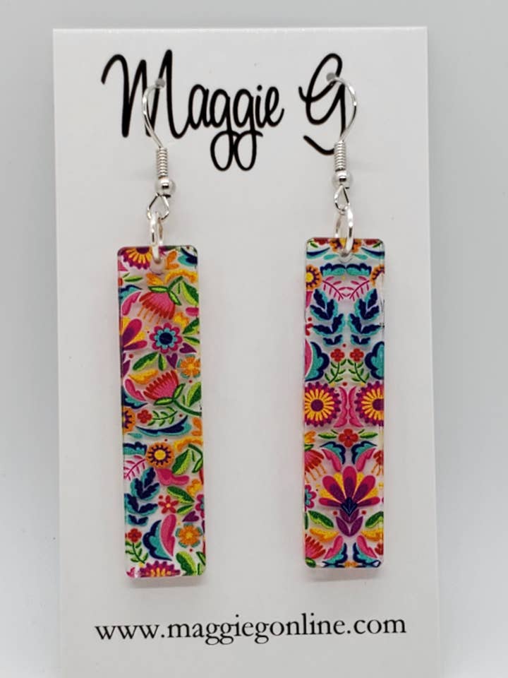 Mexican Floral Earrings / Handmade Vibrant Acrylic Earrings/ for wholesale by Maggie G