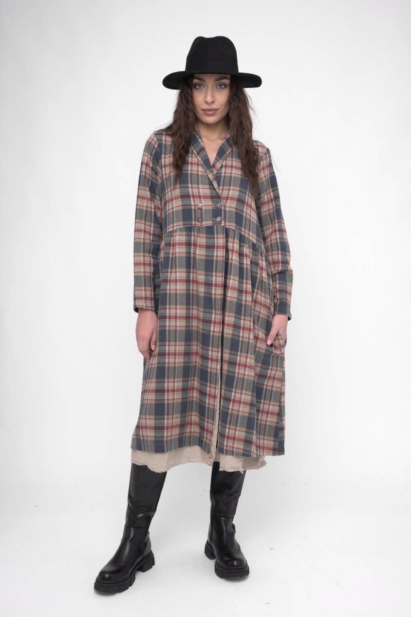 Baci & Amici Fashion - US Continental – Engroshandel Kjole - Dame – Bomuld Plaid Overcoat Kjole7