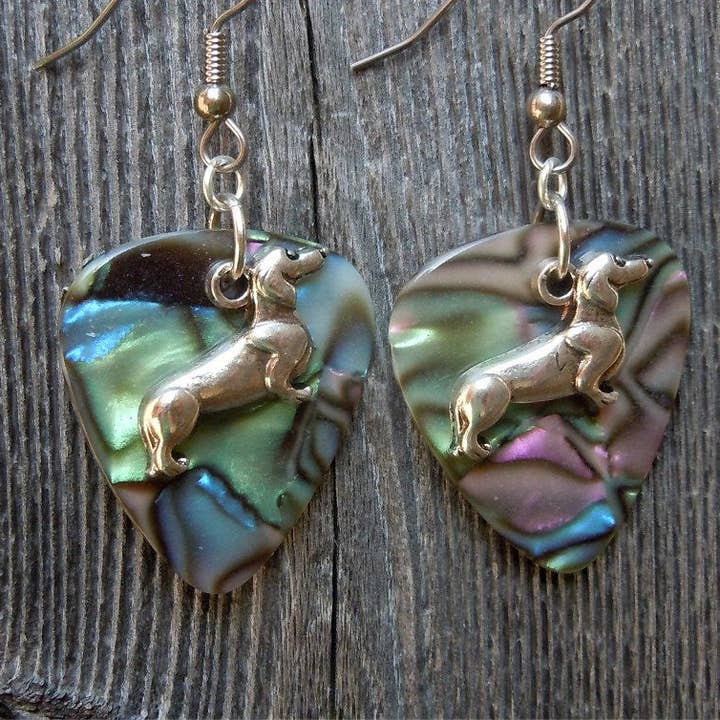 Simply Raevyn - Wholesale Dangle Earrings - Dachshund Charm Guitar Pick Earrings4