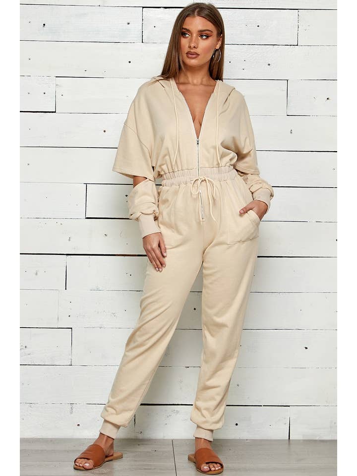 Shop Michella – Großhandel Jumpsuit – Damen – FRENCH TERRY OVERALL MIT KAPUZE UND REISSVERSCHLUSS1