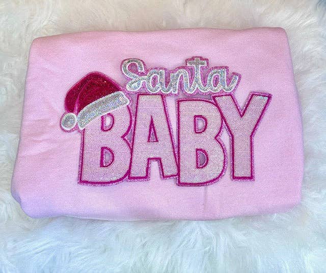 sequinandstiches - Wholesale Patch - Sequin Santa Baby, 11 inch patch, Christmas Patch, Iron On Patch, Holiday Patch, DIY Patch, Sweatshirt Patch. Pink Patch1