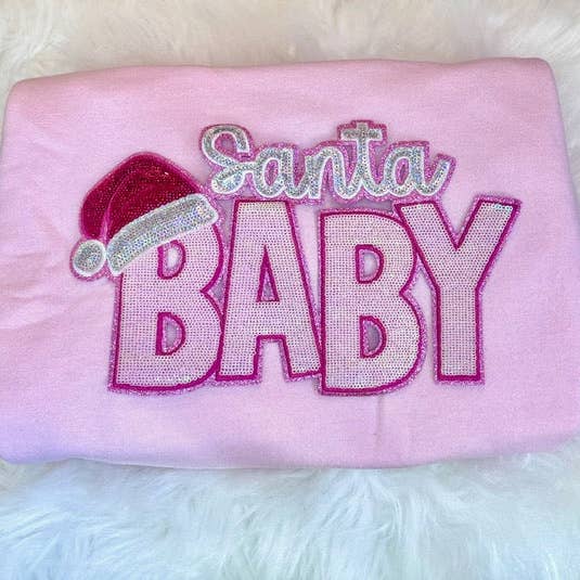 sequinandstiches - Wholesale Patch - Sequin Santa Baby, 11 inch patch, Christmas Patch, Iron On Patch, Holiday Patch, DIY Patch, Sweatshirt Patch. Pink Patch1