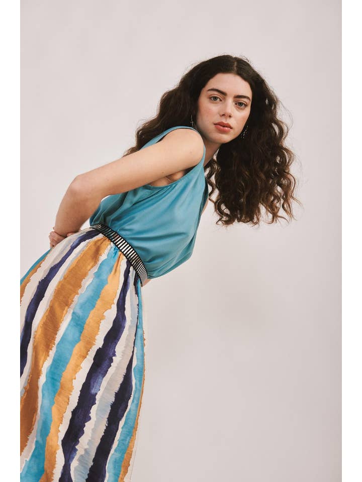 Malahierba - Wholesale Skirt - Women's - Eleanor Skirt - Vertical Stripes Print. Elastic Waistband2