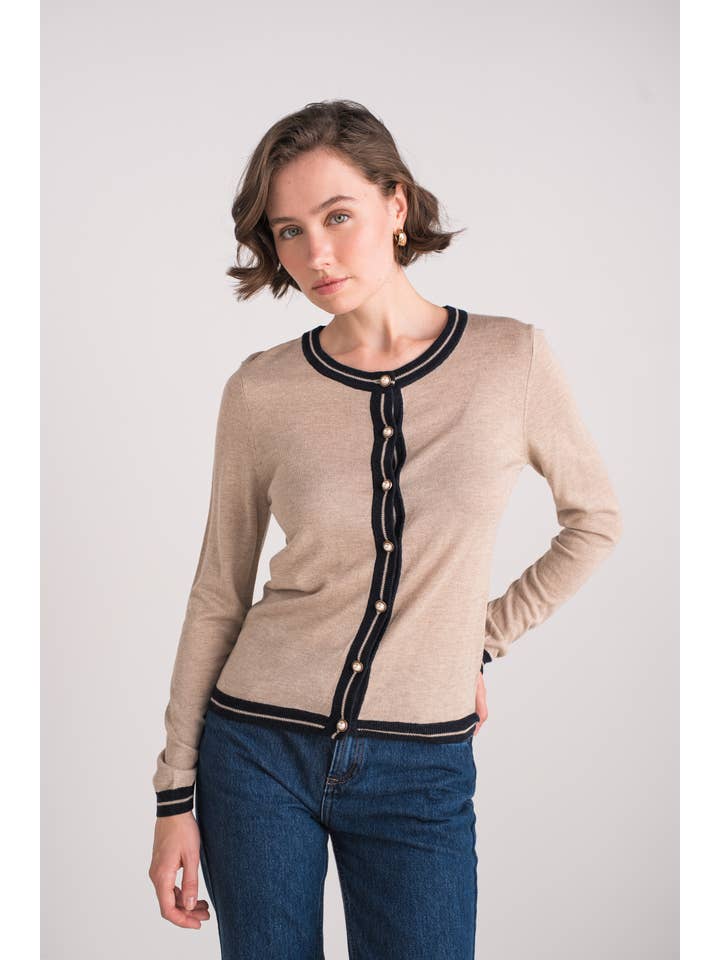 jw.atelier – wholesale Kofta - Dam – Tvåfärgad cardigan i siden och kashmir med pärlknappar11