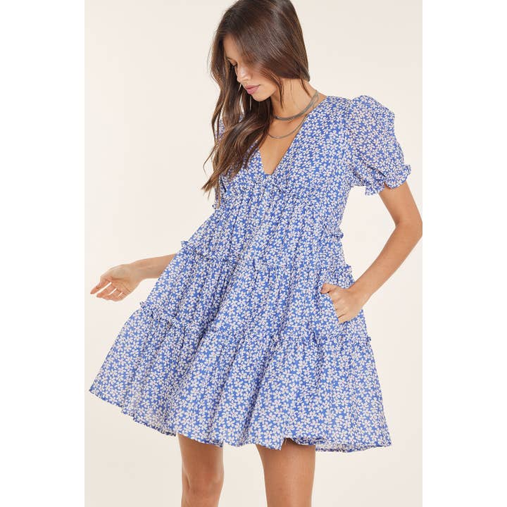 idem ditto - Wholesale Dress - Women's - FLORAL PUFF SLEEVED BABYDOLL MINI DRESS