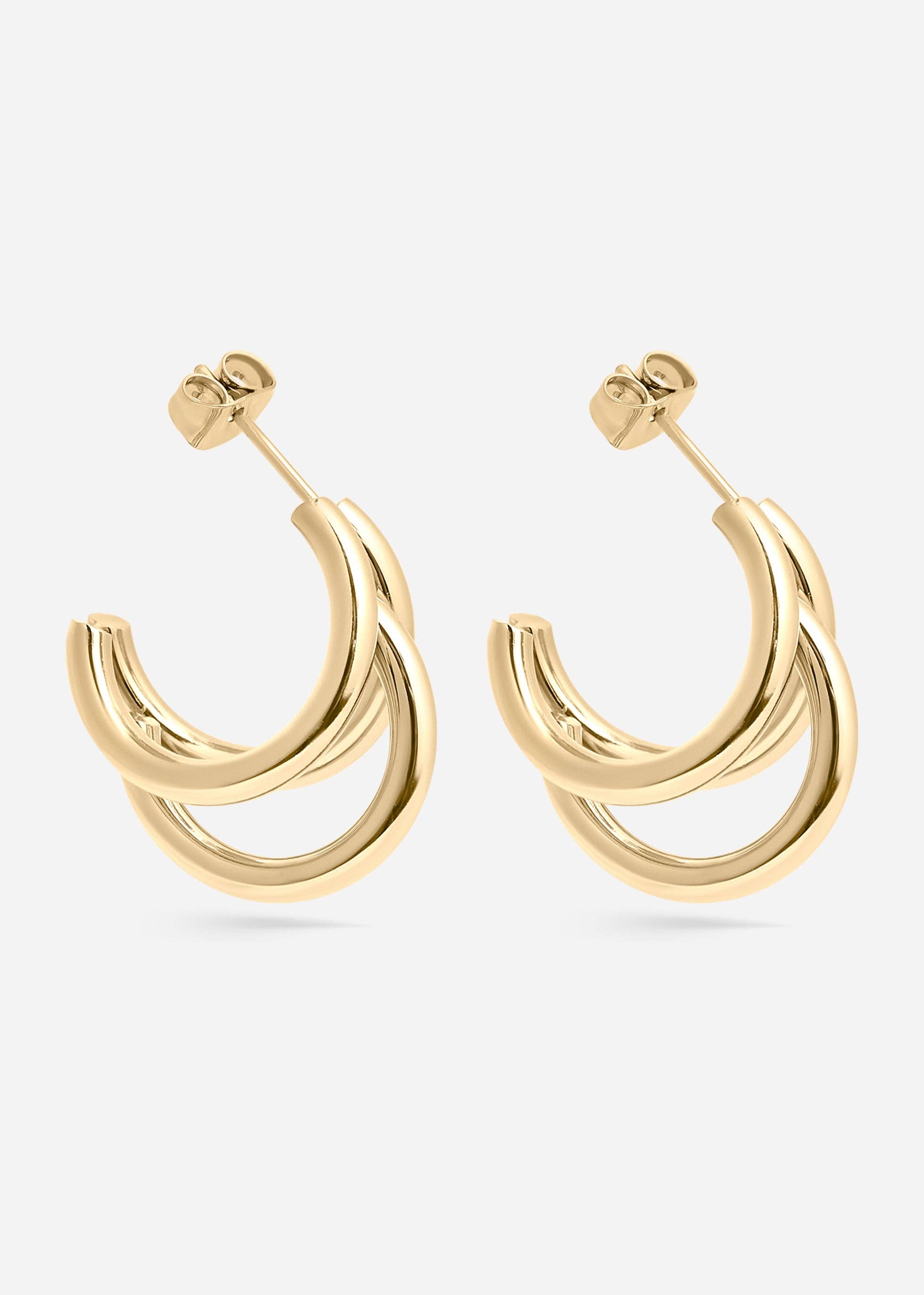 WJW - Wholesale Hoop Earrings - 18K Gold PVD Stainless Steel Statement Huggie Hoop Earrings / ERJ00384