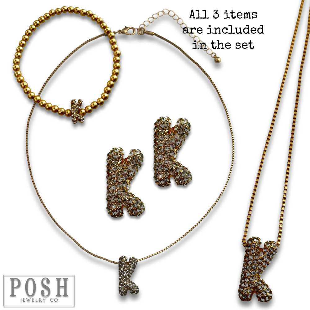 Pink Panache Brands - Wholesale Jewelry Set - Rhinestone initial jewelry set14