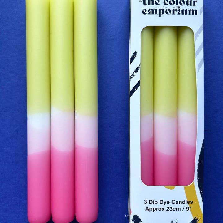 The Colour Emporium - Venta al por mayor Velas cónicas/candeleros - Budding Blooms Trío de velas de cena Dip Dye2