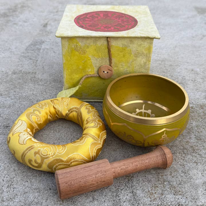 Lungta Imports - Wholesale Meditation Supplies - Tibetan Complete Singing Bowl Gift Box Set 8 Lucky Symbols 10