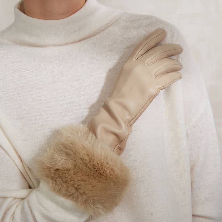Lucie | Leather Glove with Faux Fur Cuff for wholesale by Cornelia James