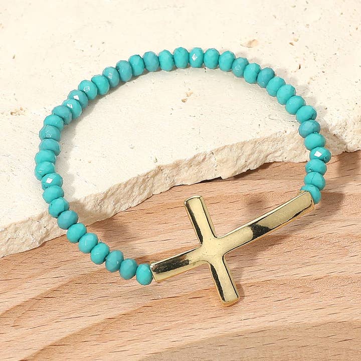 Turquoise and Gold Cross Bracelet for wholesale by Erin McDermott Jewelry