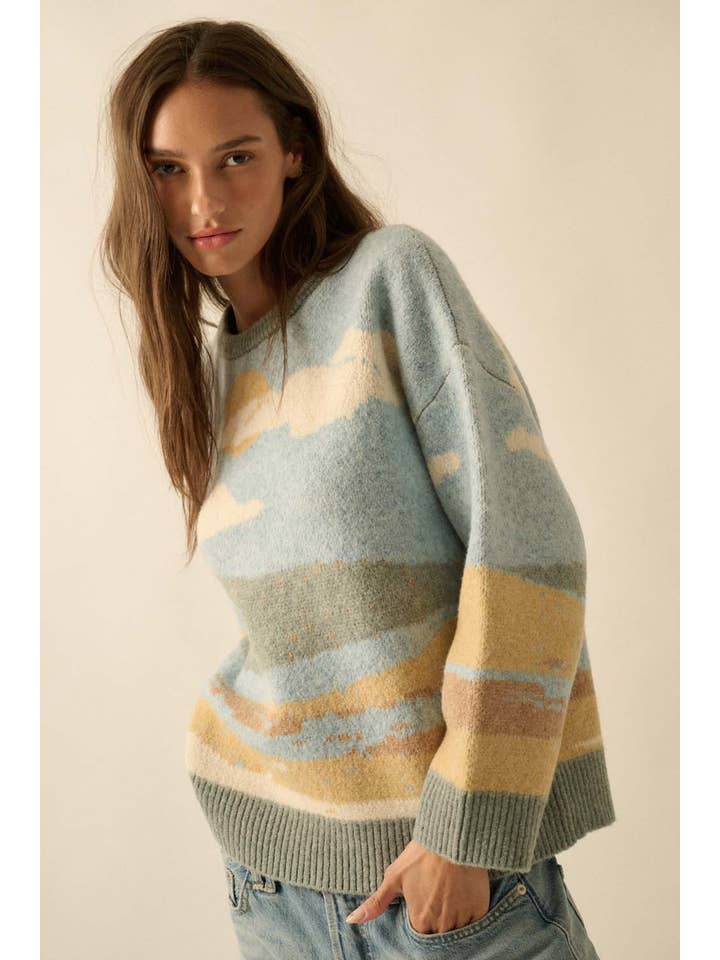 Promesa USA - Wholesale Knit Sweater - Women's - Beach Landscape Jacquard-Knit Sweater4