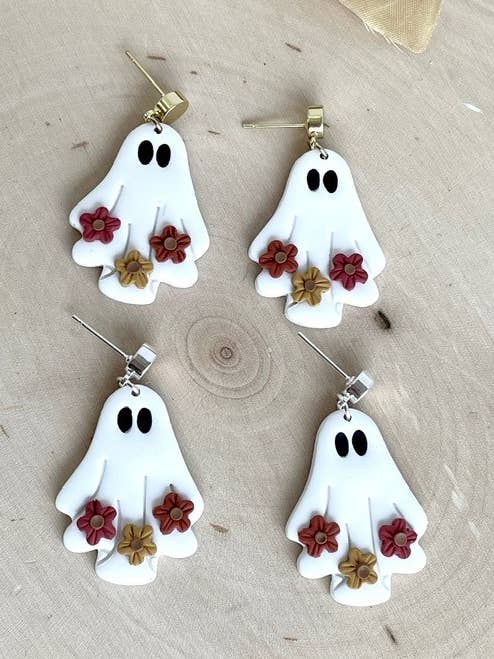 Boho Flower Ghost | Gold | Silver | Polymer Clay Earrings for wholesale by Classical Clay Co