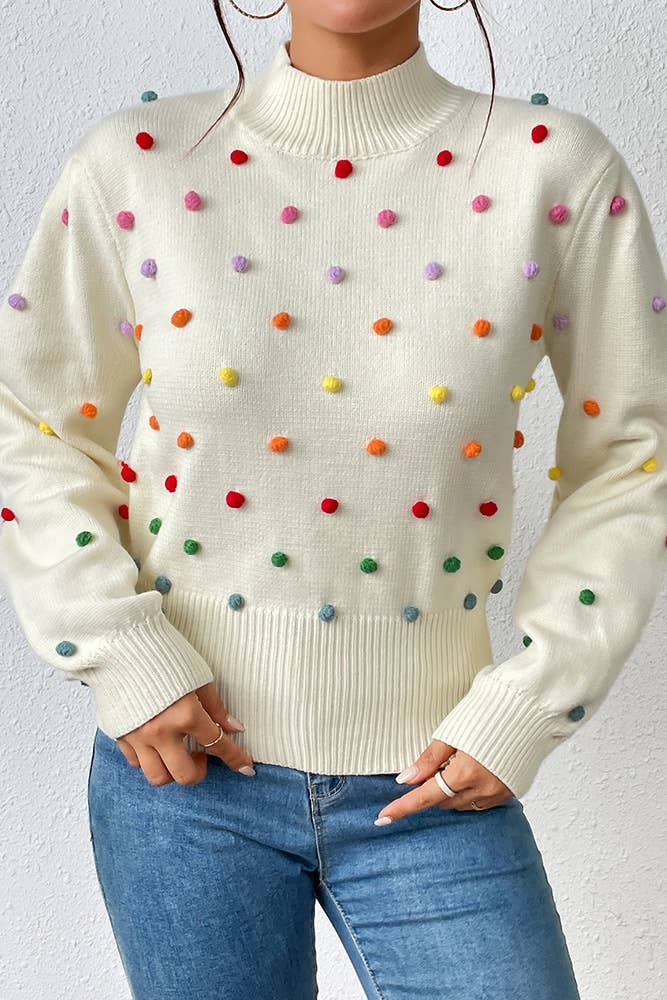 UNISHE - Wholesale Knit Sweater - Women's - Colorful Pom Knit Puff Sweater MY006913