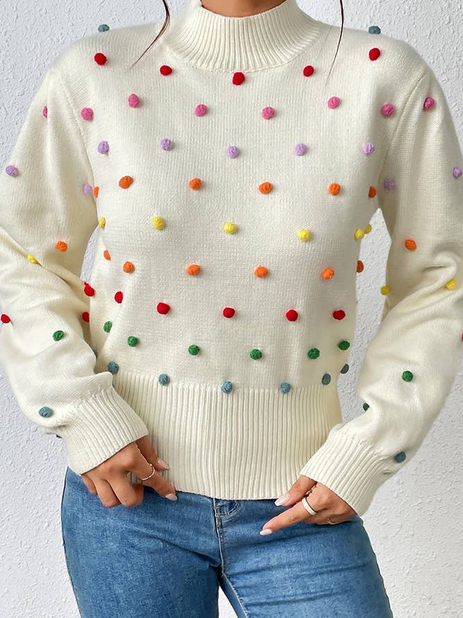 UNISHE - Wholesale Knit Sweater - Women's - Colorful Pom Knit Puff Sweater MY006913