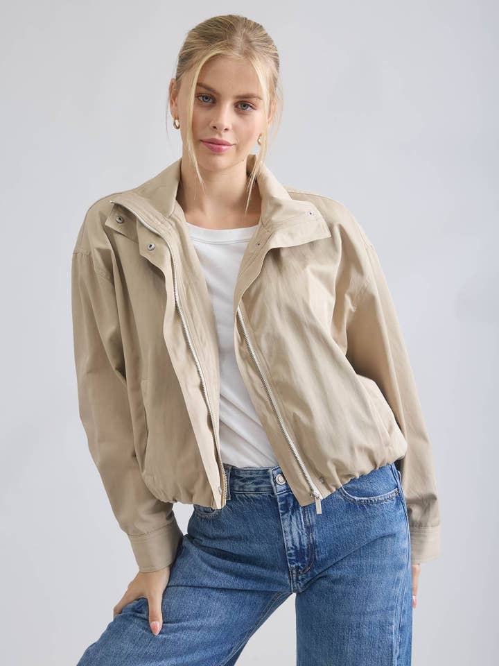 ZIP-UP MOCK NECK ELASTIC HEM JACKET for wholesale by MINE