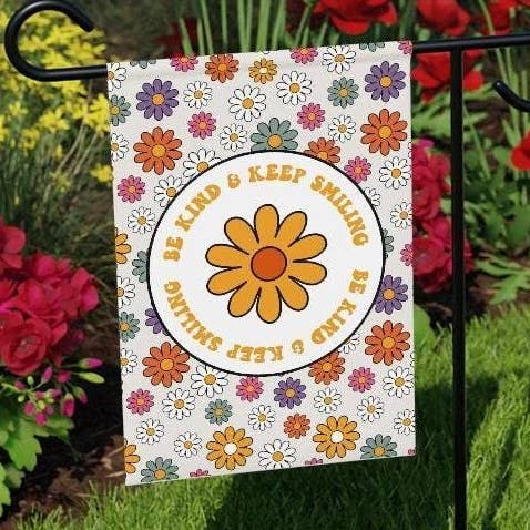 Retro & Seasonal Welcome Garden Flags with Peace Sign for wholesale by Nine Thirty Nine Design