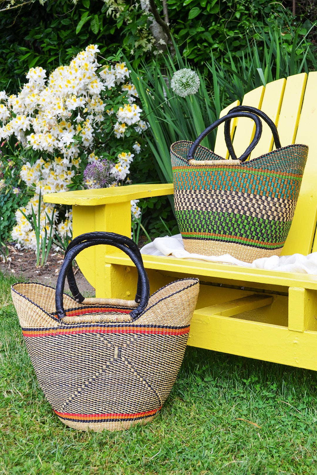 African Modern - Wholesale Basket - Assorted Ghanaian Wing Shopper with Leather Handles3