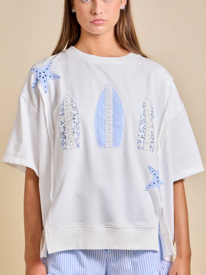 Surfboard Patchwork T-shirt – Kust Zomer Top voor wholesale door Main Strip