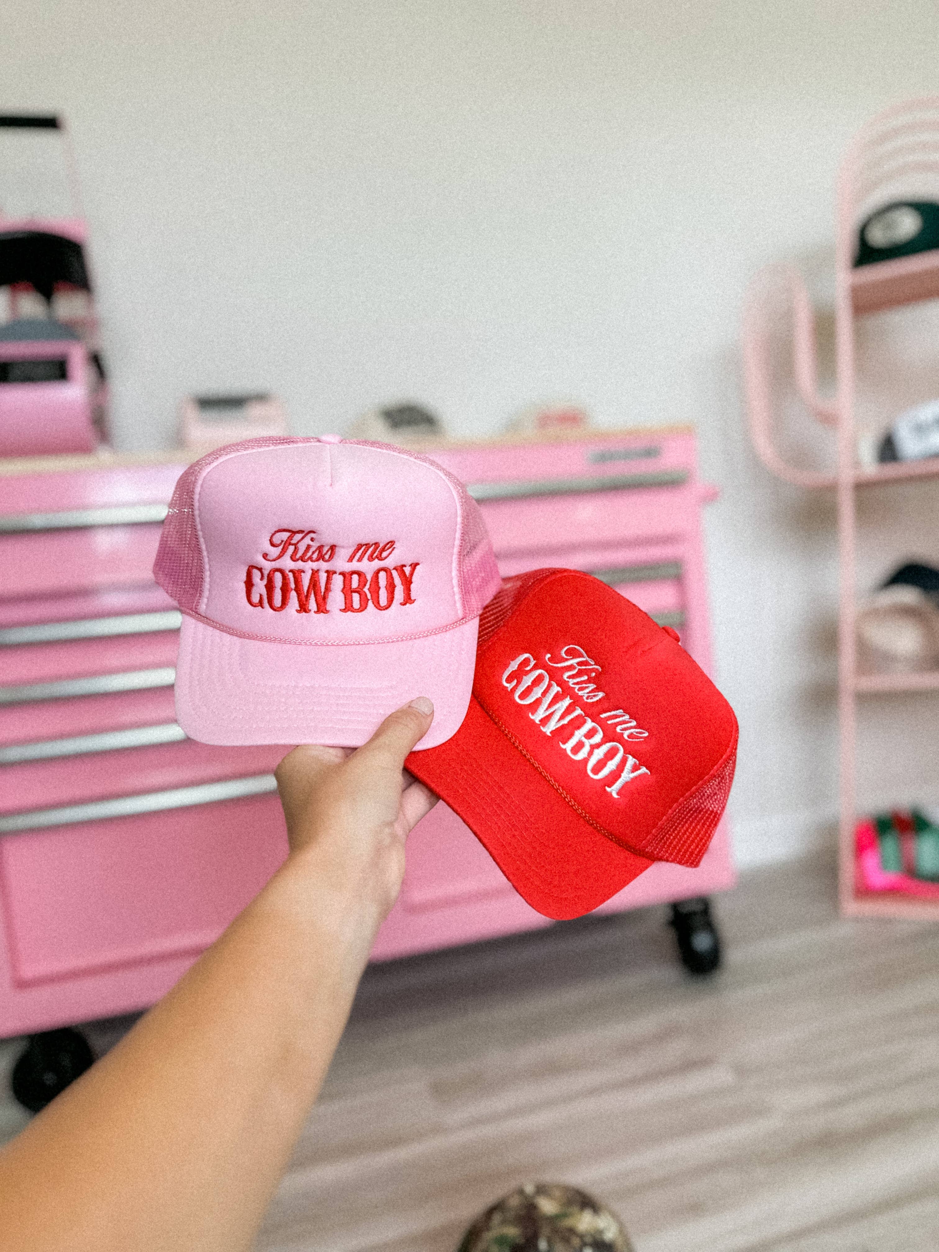 DigitalxCowgirl - Wholesale Trucker Hat - Unisex - Kiss Me Cowboy Embroidered Trucker Hat0