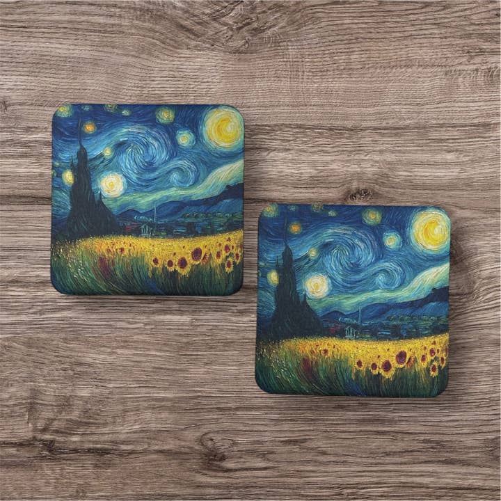 Sunflowers At Night | Coaster Set for wholesale by Corksee