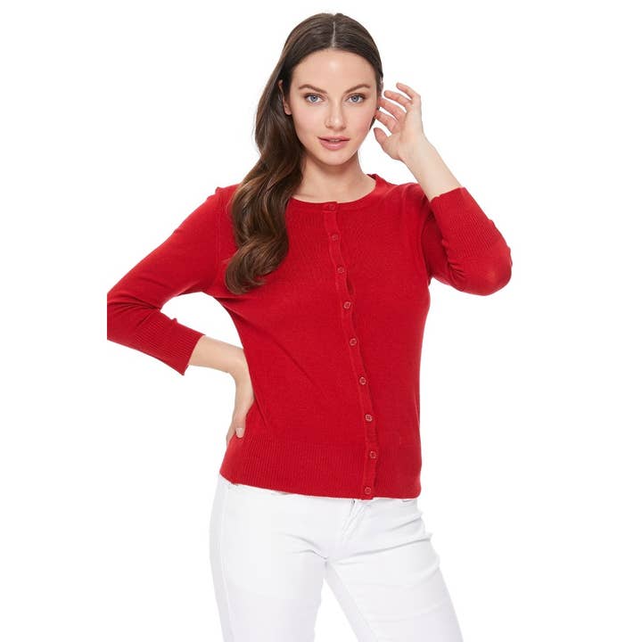 Mak - Wholesale Cardigan - Women's - 3/4 Sleeve Crewneck Plus Size Knit Cardigan Sweater CO079PL