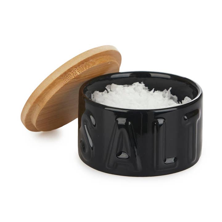 Salt pot for flake salt, black, ceramic for wholesale by Balvi