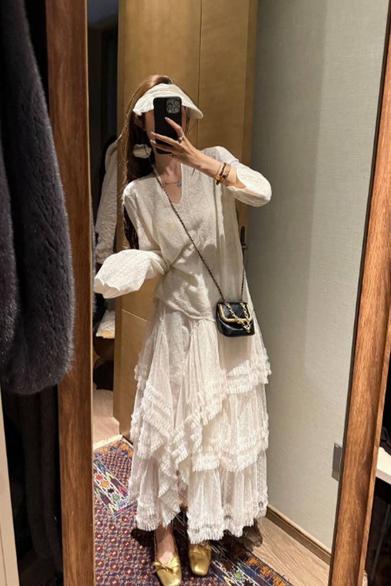 NINEXIS - Wholesale Skirt - Women's - CWBLS00714_2025 FLORAL MESH RUFFLE IRREGULAR MAXI SKIRT2