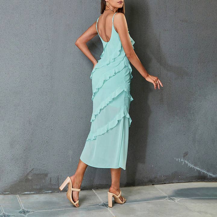 Kos Couture – Großhandel Kleid – Damen – Dylan & Davids Midi-Cocktailkleid mit Spaghettiträgern2