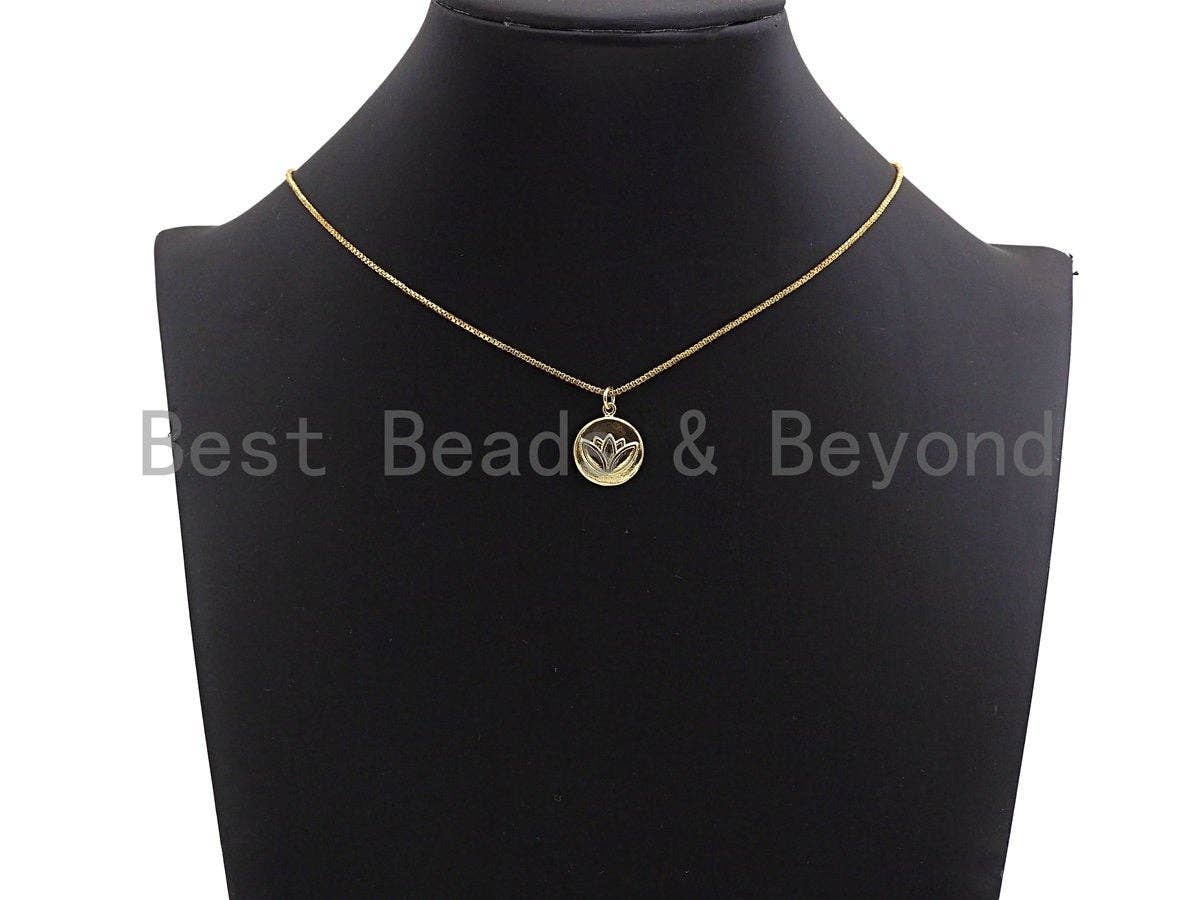 BestBeads&Beyond – wholesale Individual charm/pendant – Lotus Flower on Disc Coin Pendant/Charm,Yoga Cubic Zirconia Pendant, Silver/Gold Tone,15x18mm,Sku#Z4293