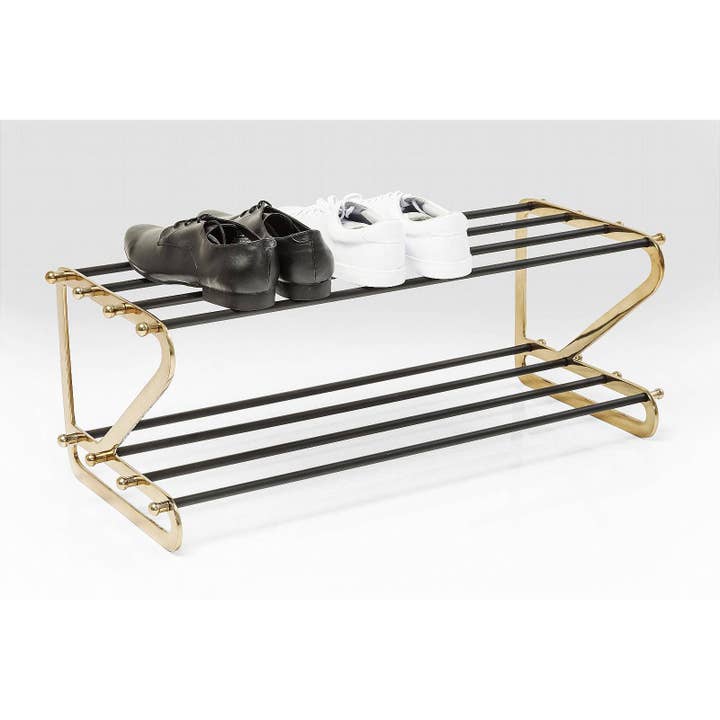 Zapatero de dos niveles negro y latón diseño deslumbrante para pasillo para venta al por mayor de DDecorStore