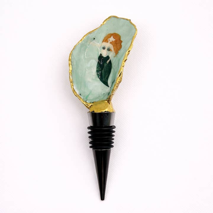 Seafoam Mermaid Oyster Shell Wine Stopper – Gold Rim for wholesale by Shell Yeah By Jaks LLC