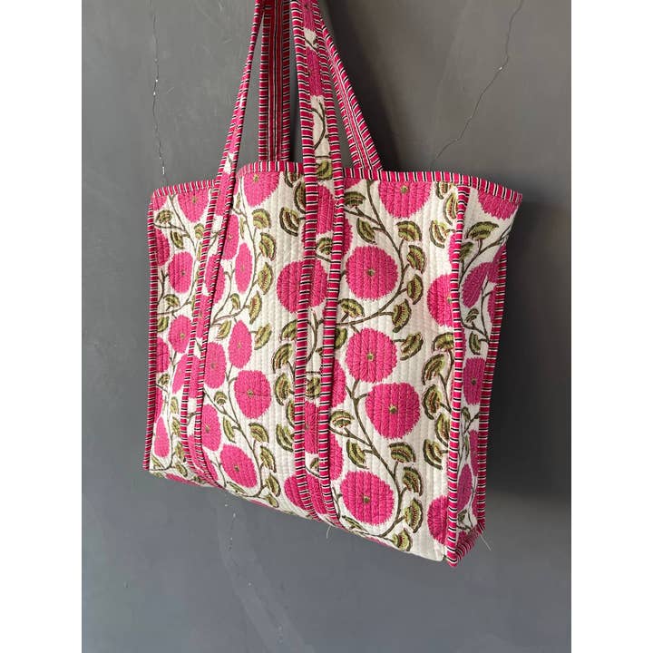 Bhawana Handicrafts – Engroshandel Tote bag - Dame – Blomstertrykt bomulds quiltet yogataske weekendtaske indisk 4