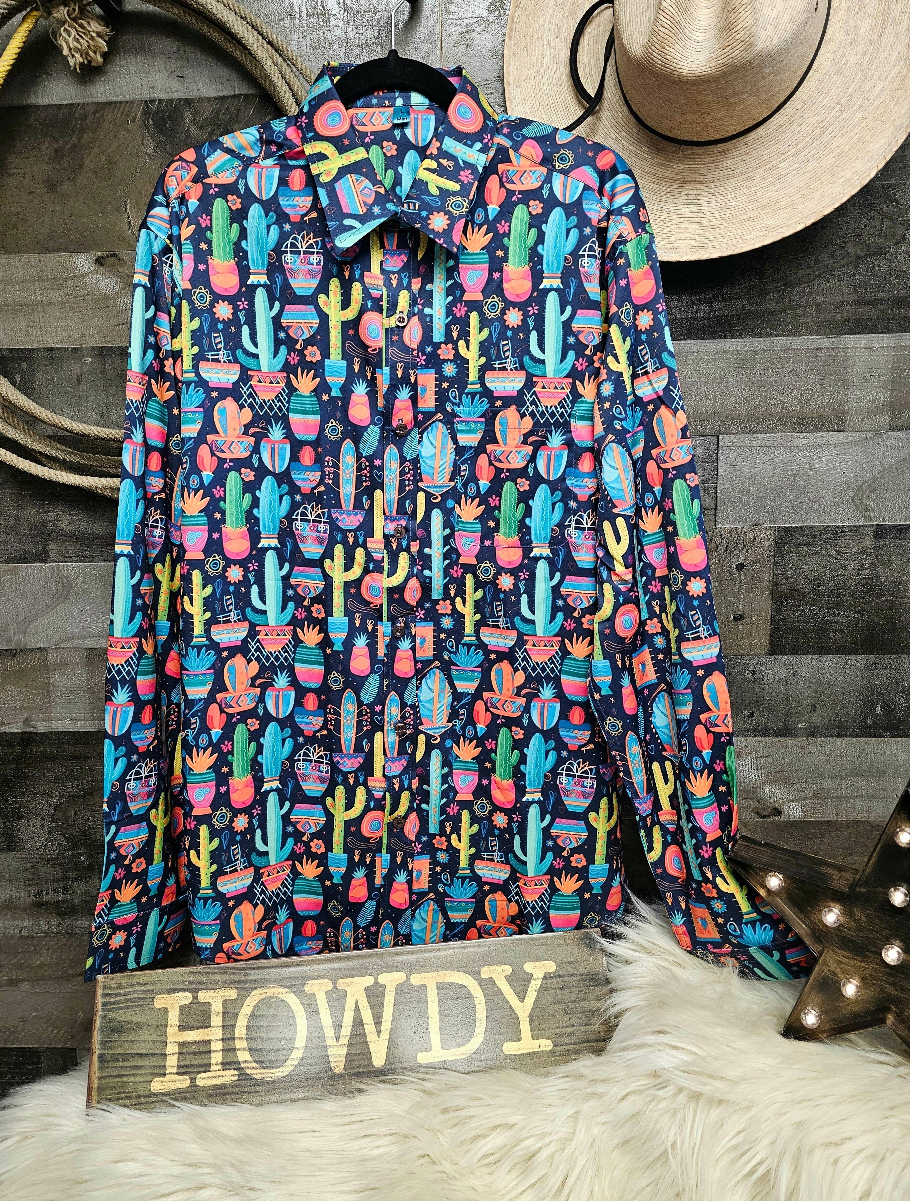 BAHA RANCH WESTERN WEAR - Wholesale Button Down Shirt - Women's - Crazy Cactus Lady Unisex Western Button Up Shirt1