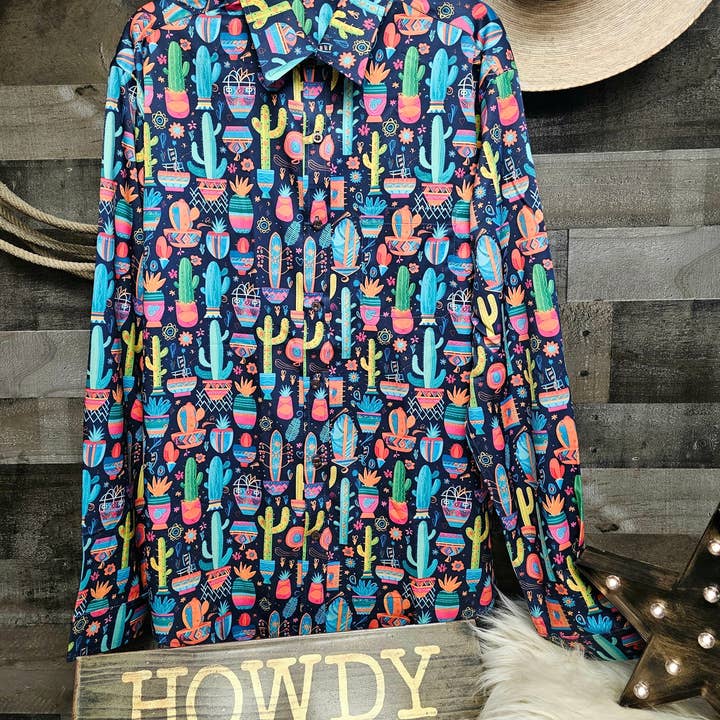 BAHA RANCH WESTERN WEAR - Wholesale Button Down Shirt - Women's - Crazy Cactus Lady Unisex Western Button Up Shirt1