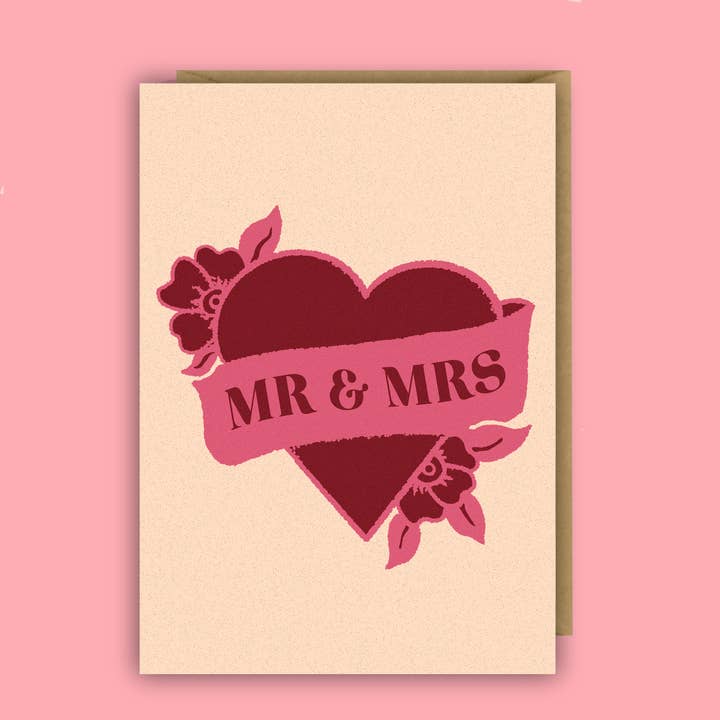 Emo wedding card Mr and Mrs, tattoo card, alt wedding , goth for wholesale by The Queer Store