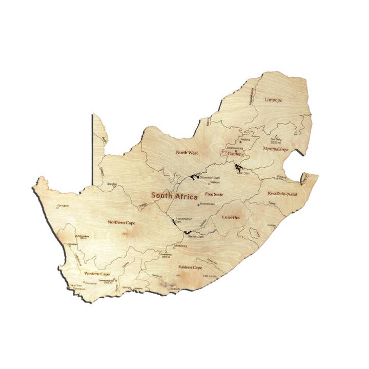 Mappa in Legno del Sudafrica per la vendita all'ingrosso da parte di Meridian Maps
