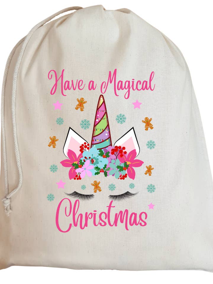 Second Ave Cute Children's Unicorn Cotton Drawstring Christmas Xmas Santa Sack Bag Gift for wholesale by Second Ave Gift Company