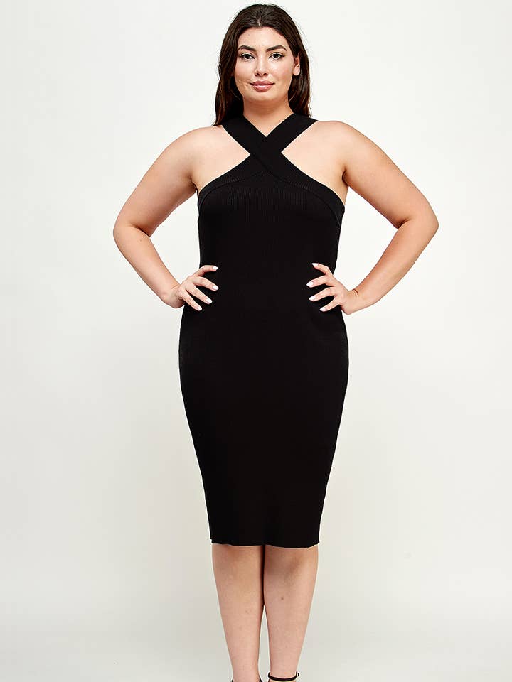 Plus Size Dress Halter Bodycon CL2332P-SWD for wholesale by Haute Fox Plus Size & Contemporary