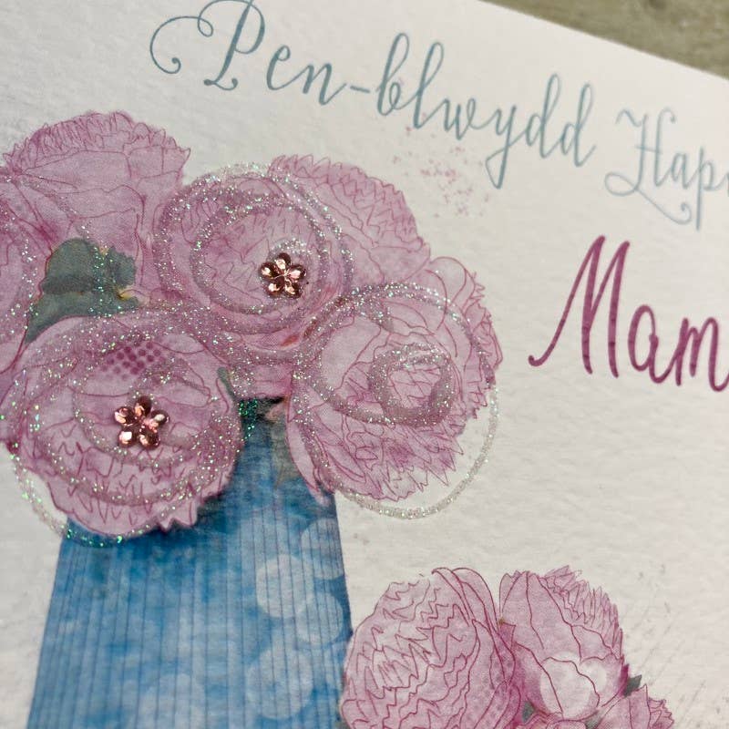 White Cotton Cards - Vente Cartes d'anniversaire - Anniversaire gallois - Mam Peonies (W-VN59-M)1