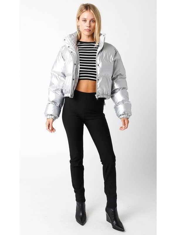 Olivaceous - Wholesale Puffer Jacket - Women's - Faux Leather Puffer Jacket7