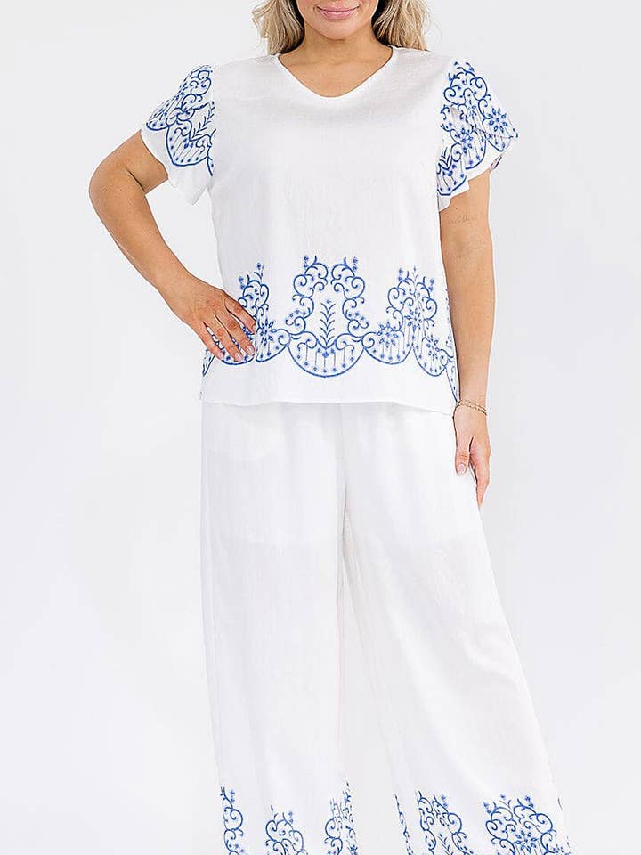 BLOUSE & ELASTIC WAIST PANTS MULTI PRINT 2PC. SET for wholesale by ROUSSEAU