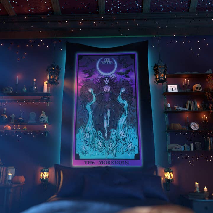 The Ghoulish Garb – wholesale Tapestry/textile – Death Tarot Card Tapestry - Celtic Goddess The Morrigan