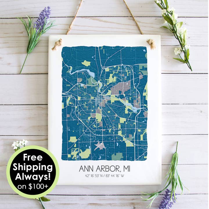Ann Arbor Michigan Map Art Tile - Ceramic Tile Wall Art for wholesale by Sparks House Co.