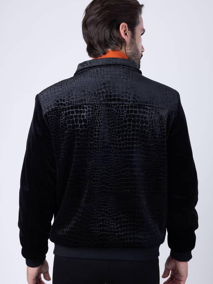 BARABAS - Vendita all'ingrosso Bomber - Uomo - Bomber da uomo in velluto con motivo coccodrillo 4BH8820
